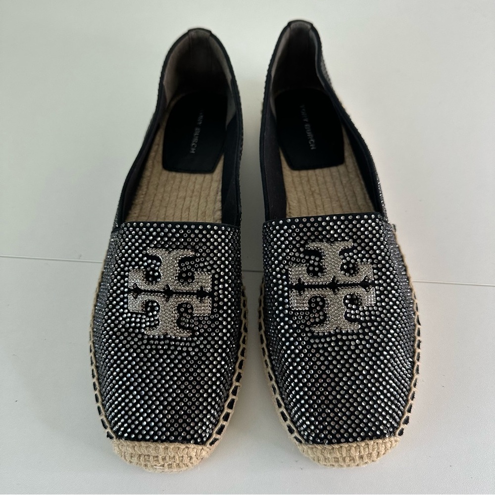 Tory Burch Everly Espadrille Embellished Royal Suede in Black SZ US 7.5